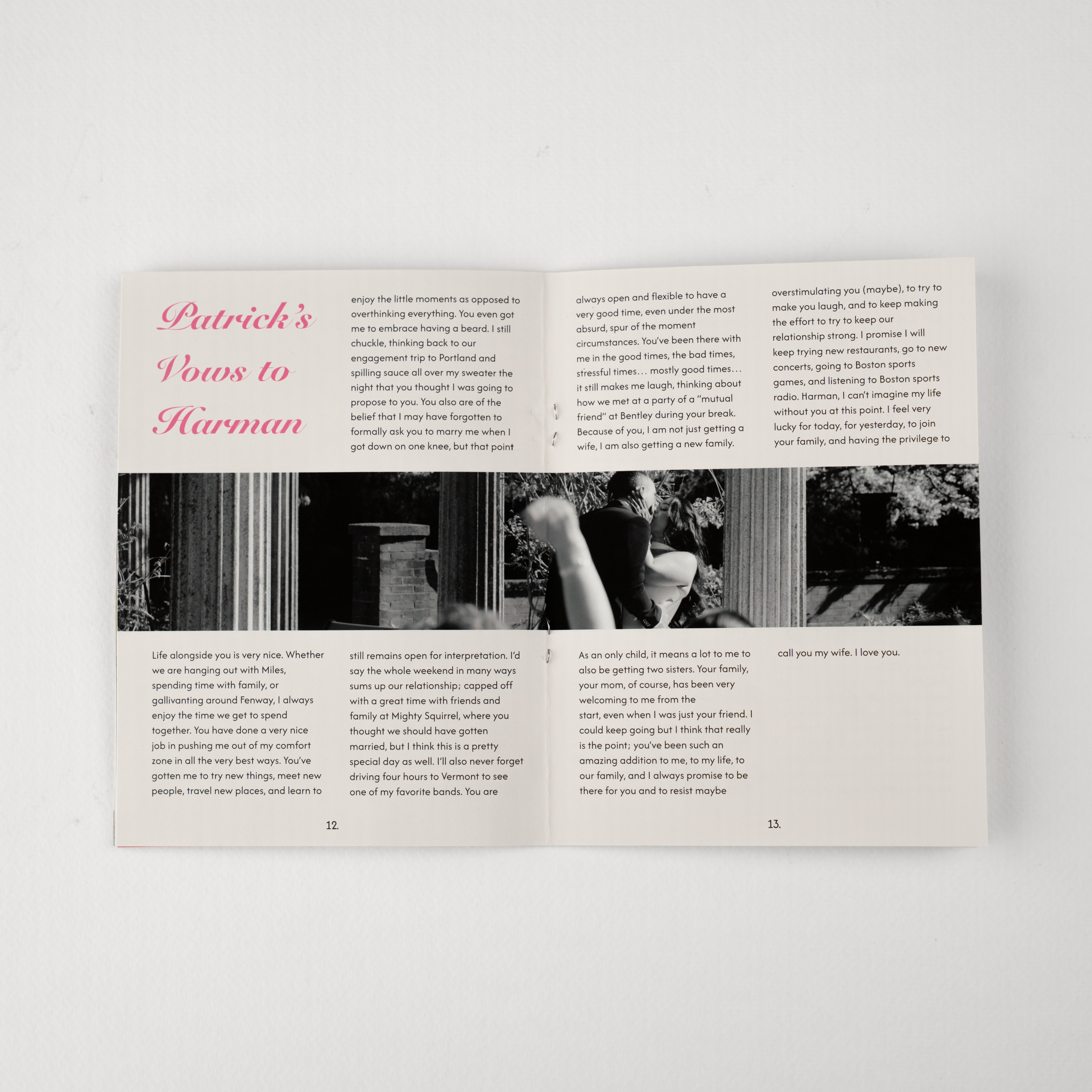 Booklet pages printing Patrick's vows